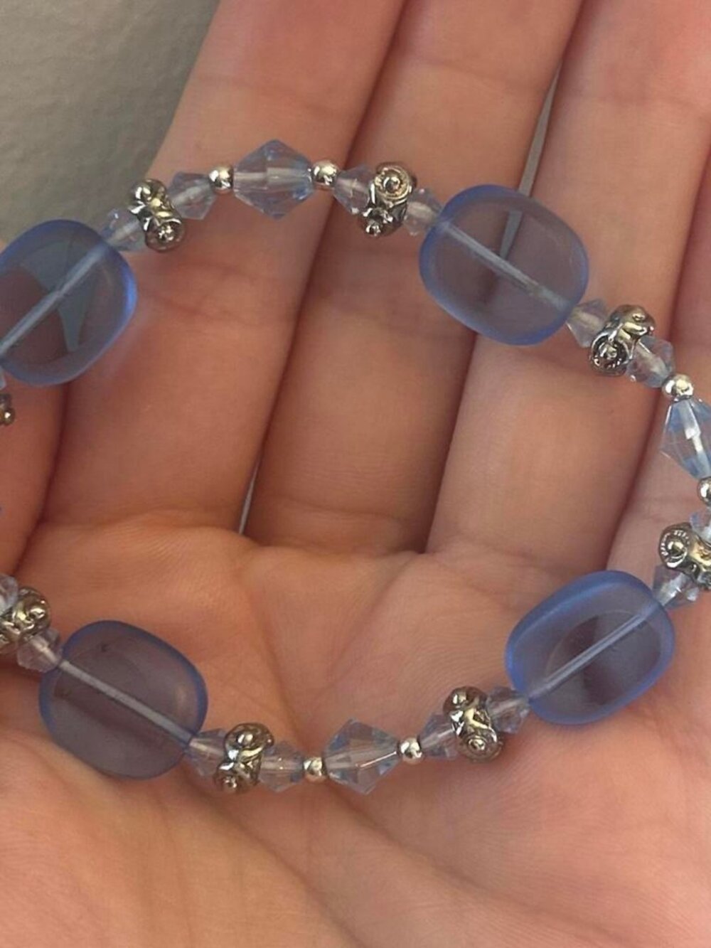 Blue Beaded Bracelet Silver Tone Costume Jewelry
